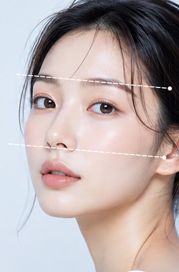 비수술 윤곽성형 장 — 스톡 모델 옆얼굴(얼굴 3등분 점선)